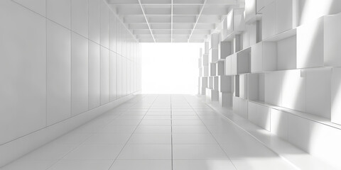 Fototapeta premium Modern abstract architectural corridor with light at the end, symbolizing hope and future.