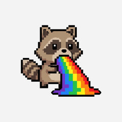 Obraz premium raccoon puke rainbow