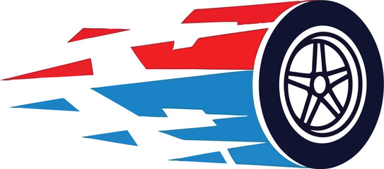 Racing Tire Logo with Red and Blue Motion Streaks for Automotive Branding and Motorsport Design © SAIF820