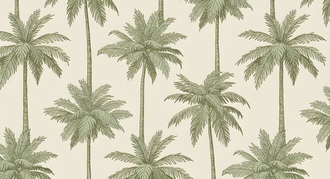 Vintage Style Palm Tree Pattern in Soft Green and Cream