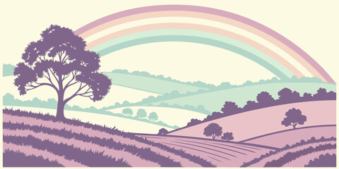 A tree stands alone under a vibrant rainbow Vector ©  MST RABEYA  BEGUM