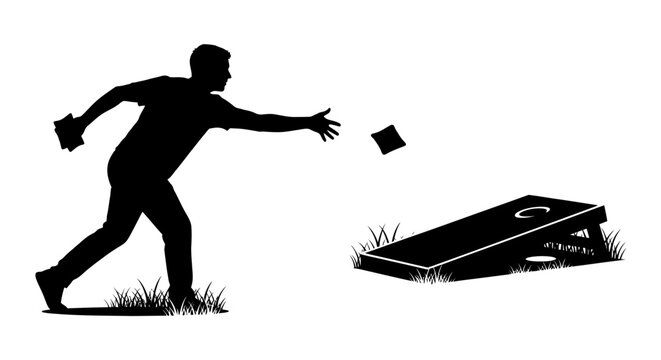 Silhouette of a person playing cornhole game outdoor leisure activity