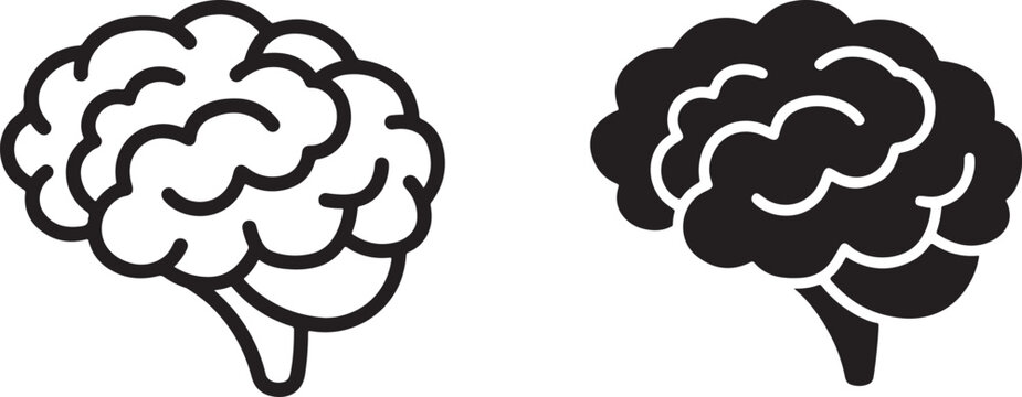 Brain Side View Outline and Flat Vector Icon Human Mind Symbol for Medical Apps and Websites.