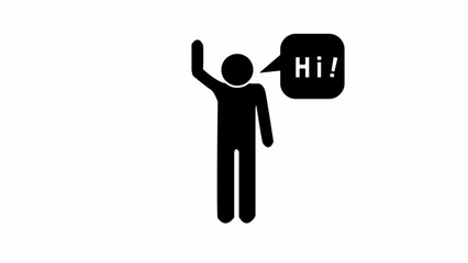 Black stick figure waving hand with speech bubble saying hi silhouette © BIPLOB_ Motion Stock