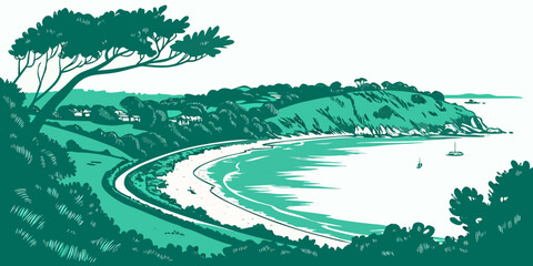 A scenic road winding along a serene lake shore Vector ©  MST RABEYA  BEGUM