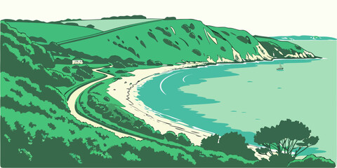 A serene landscape with a winding road and a body of water Vector ©  MST RABEYA  BEGUM