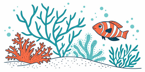 A colorful fish swims near coral and seaweed Vector ©  MST RABEYA  BEGUM