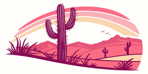 A desert landscape with a cactus and a rainbow Vector ©  MST RABEYA  BEGUM