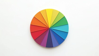 Obraz premium Color wheel displays full spectrum of hues in circular fan pattern. Various shades arranged orderly, showing rainbow colors. Useful for design and art education purposes.