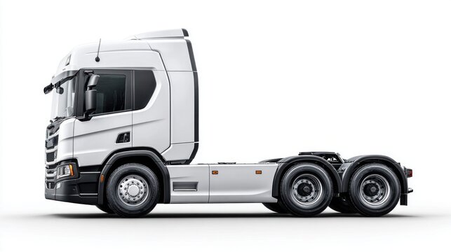 Modern white tractor unit truck shown in profile against a clean white background