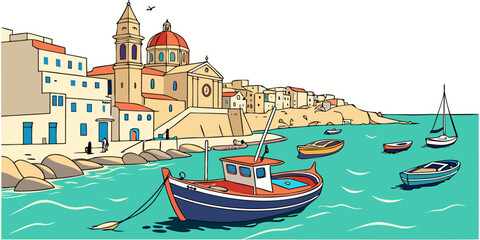 A small fishing boat in a picturesque coastal town Vector ©  MST RABEYA  BEGUM