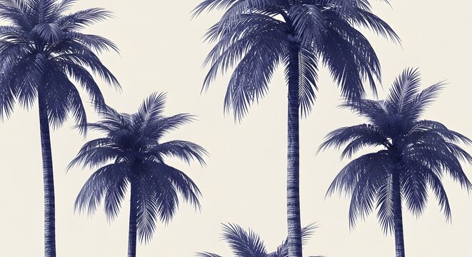 Minimalist Palm Tree Pattern in Monochromatic Blue on Beige