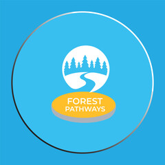 Forest Pathways Nature Logo Icon with Pine Trees and Winding Road in Circular Frame