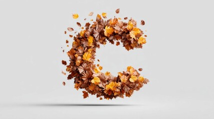 Autumn leaves forming the letter C, swirling and falling in a gentle breeze