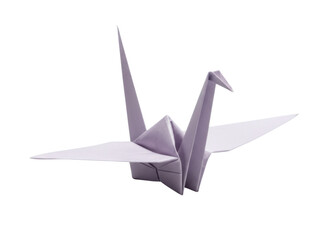 白い背景に浮かぶ薄紫色の折り鶴