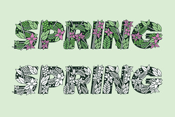 Hello Spring colorful hand logotype, Floral Typography. Lettering spring season with leaf for greeting card, invitation template. Modern pop colors banner poster template background, Sale, offer.