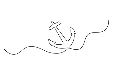 Anchor continuous one line drawing nautical marine ship symbol minimal ocean travel line art vector illustration  © MdOmar