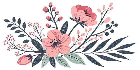 Obraz premium Gemini saidElegant abstract floral background featuring pink spring blossoms, green leaves, and butterflies in a decorative nature pattern vector illustration for a summer garden wallpaper design