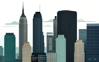 Fototapeta premium City skyline with iconic skyscrapers under a soft cloudy sky.