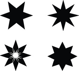 Obraz premium Eight-pointed star icon set with geometric variations, sharp and rounded tips, decorative design for symmetry, creativity, pattern, and artistic illustration