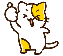 いいねのポーズをして喜んでいるかわいいネコのキャラクターのデフォルメイラスト