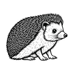 Naklejka premium Hedgehog illustration in black and white standing profile view