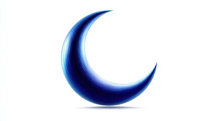 Obraz premium Abstract blue crescent moon with a textured, layered appearance on a white background