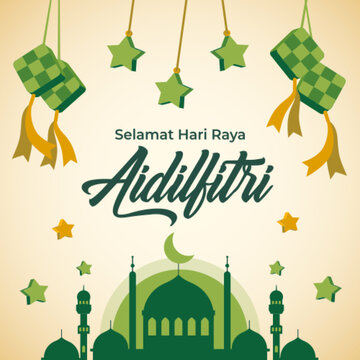 Flat eid al-fitr - hari raya aidilfitri illustration
