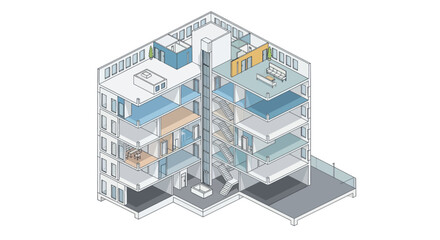 Architectural Isometric Cutaway of a Modern Apartment Building. © Vario