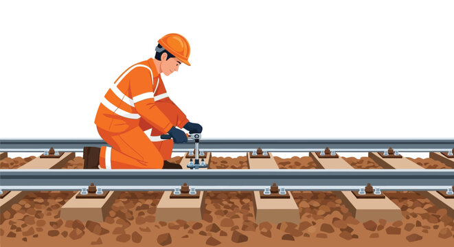 Railway Worker Repairing Track