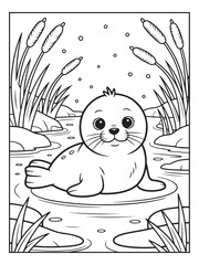 Cute animals with a forest background for kids, teens, and adults. Black and white coloring activity book. © Amazon KDP Expert