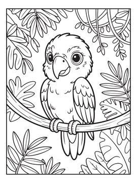 Cute animals with a forest background for kids, teens, and adults. Black and white coloring activity book.