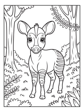 Cute animals with a forest background for kids, teens, and adults. Black and white coloring activity book.