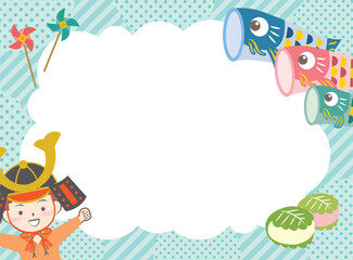 兜を被った男の子と鯉のぼりのフレーム　こどもの日