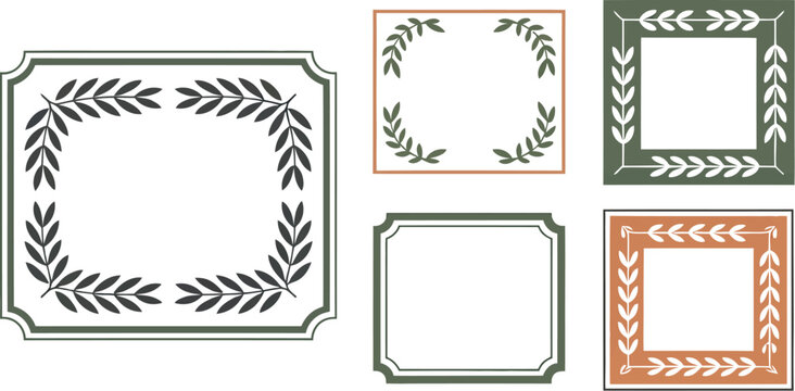 Frame illustration set with various leafy border designs and shapes