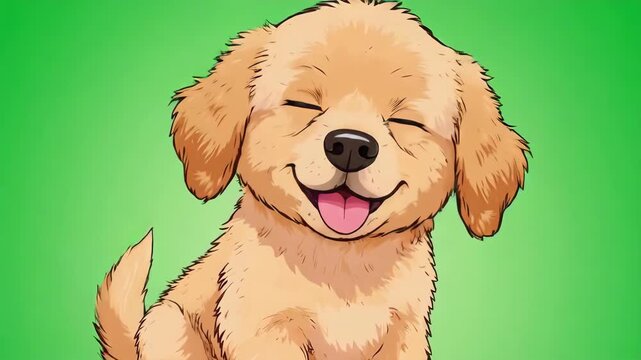 Adorable Cartoon Puppy on Green Background.