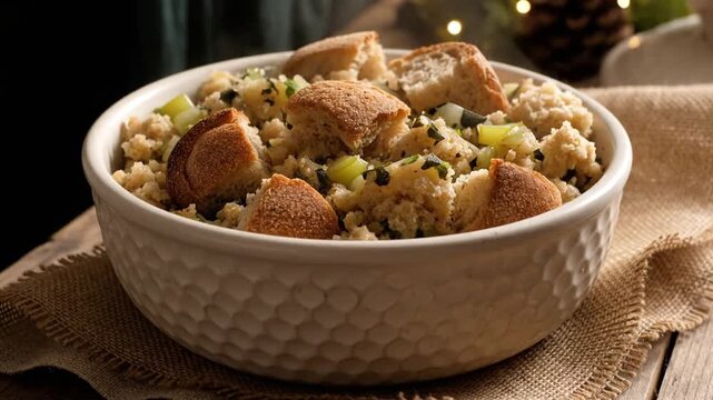 Bowl of stuffing close up.