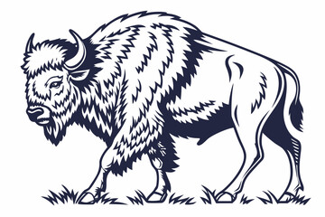 Fototapeta premium A black and white illustration of a bison standing in a field of grass