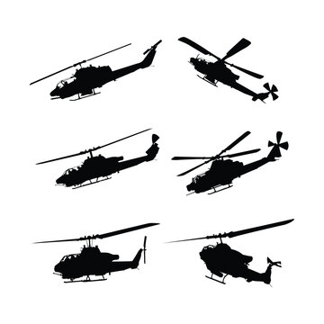 cobra helicopter silhouette set vector design illustration on white background vol 01