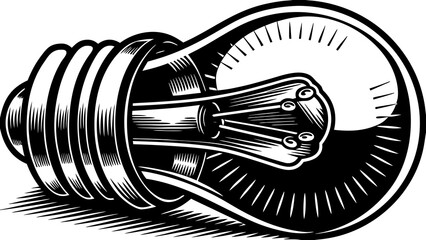 Incandescent light bulb rests horizontally featuring detailed internal filaments and screw base.