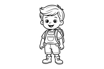 Obraz premium A cartoon boy illustration wearing a backpack and smiling happily