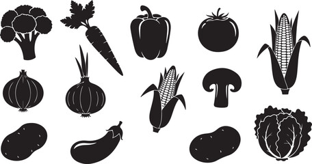 Vegetable Silhouette Collection, Healthy Food Vector Pack