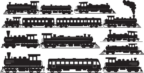 Obraz premium Train Silhouette Collection, Railway Transport Vector Pack