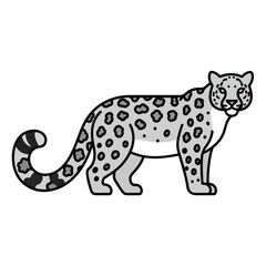Fototapeta premium Black and white cartoon leopard standing profile view