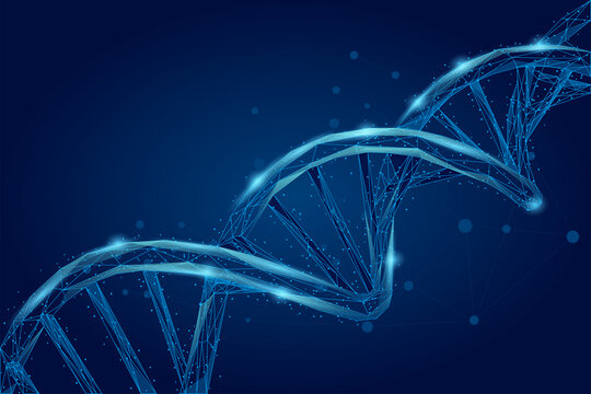 Abstract digital representation of a glowing blue DNA double helix structure floating against a dark blue background