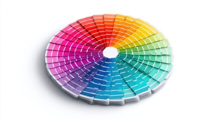 Fototapeta premium Color palette fan deck displaying a wide spectrum of hues on a white background