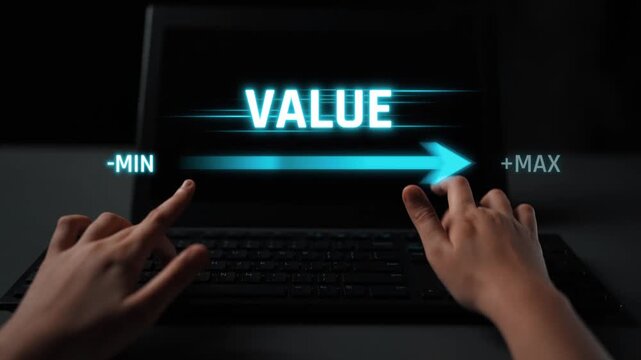 Value measurement and adjustment concept showing value, performance, and optimization level with focus on data analytics, calibration, and improvement Marrow