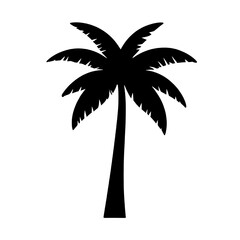 Black palm tree silhouette isolated on transparent background. Tropical coconut tree icon perfect for summer themes, beach designs, travel graphics, resort branding, and island illustrations. © Arun