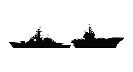 A striking black silhouette depicts two naval warships facing each other conveying strength and power silhouette high quality © MIRAJ02