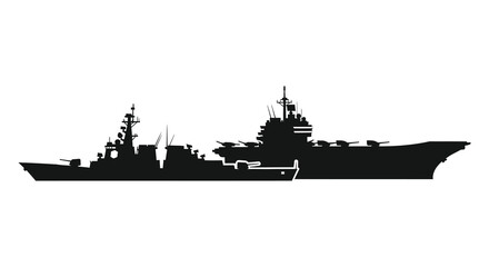 A stark black silhouette of a large naval vessel showcasing intricate details and form silhouette high quality professional © MIRAJ02